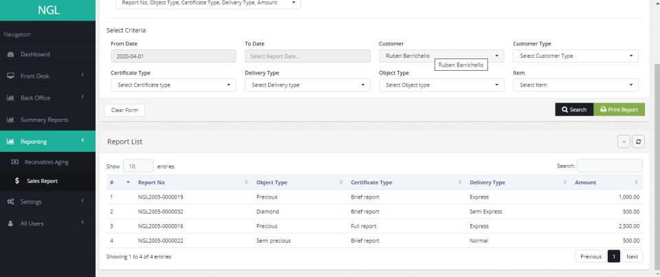 screenshot of Gem Lab Management System
